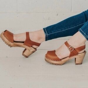 Mia Greta Women’s Brown Leather Clog Open Toe Swedish Sandals with Buckle